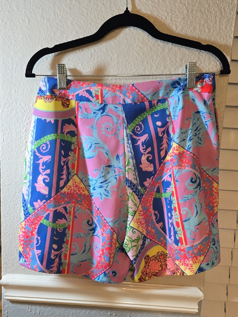 Bright Pink & Blue Patterned Mini Skirt